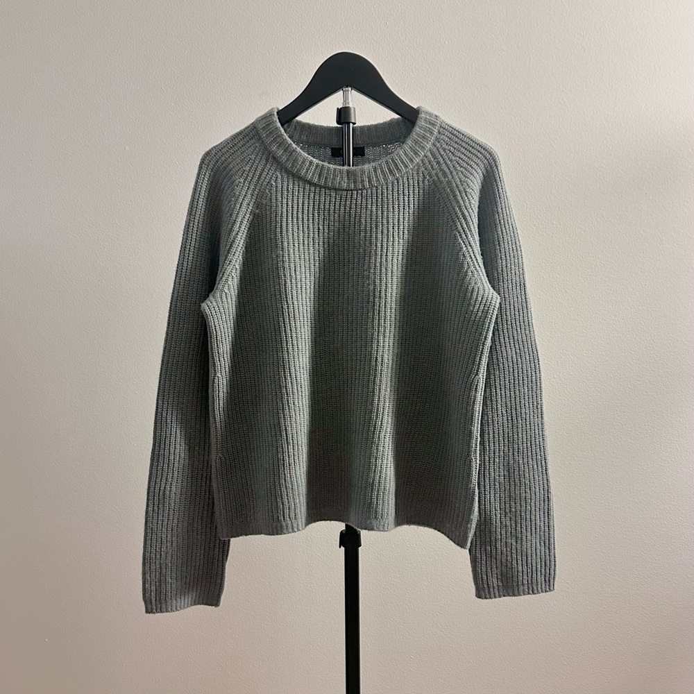 Quince Mongolian Spring Cashmere Fisherman Crewneck Sweater Gray Size M